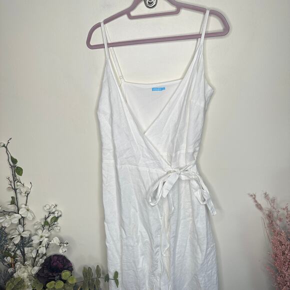 J. MCLAUGHLIN Emilia Linen Ruffle Wrap Maxi Dress White Sz L {ZZ51} - Picture 3 of 8